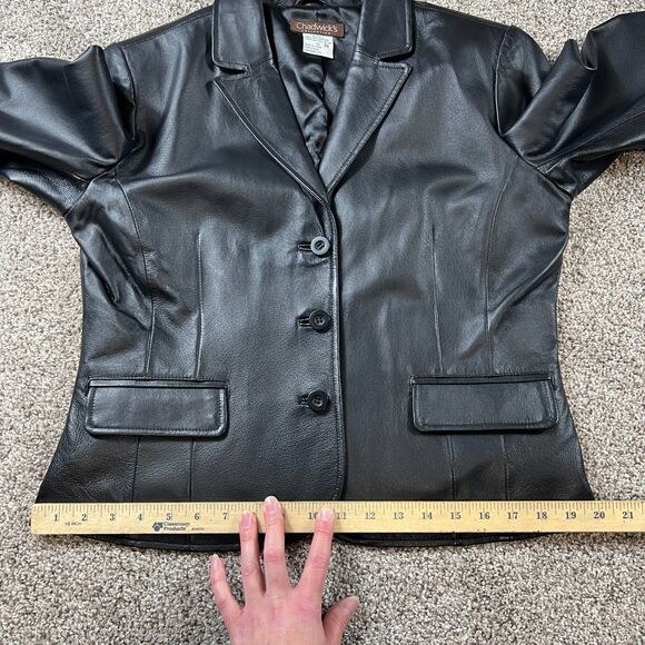 Chadwicks Leather Jacket Womens 12 Black Blazer Button Fitted Biker 90s Y2K - Picture 16 of 16